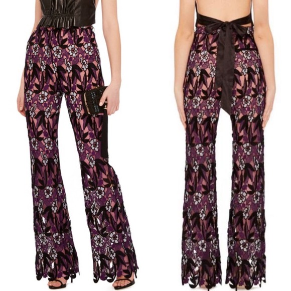 Self-Portrait Lara Guipure Lace Trouser in Plum Size 6 - Picture 1 of 13